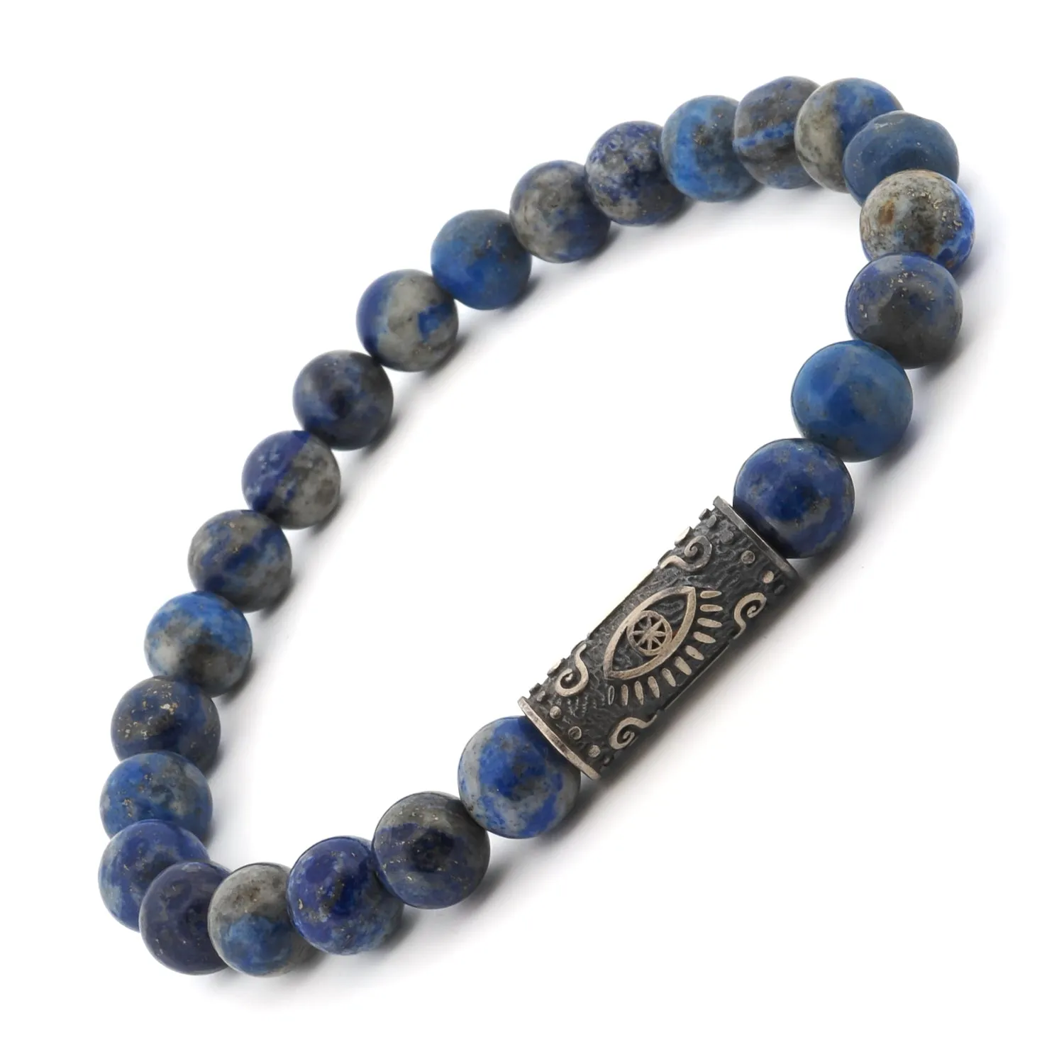 Lapis Lazuli & Sterling Silver Unique Evil Eye Symbol Beaded Bracelet