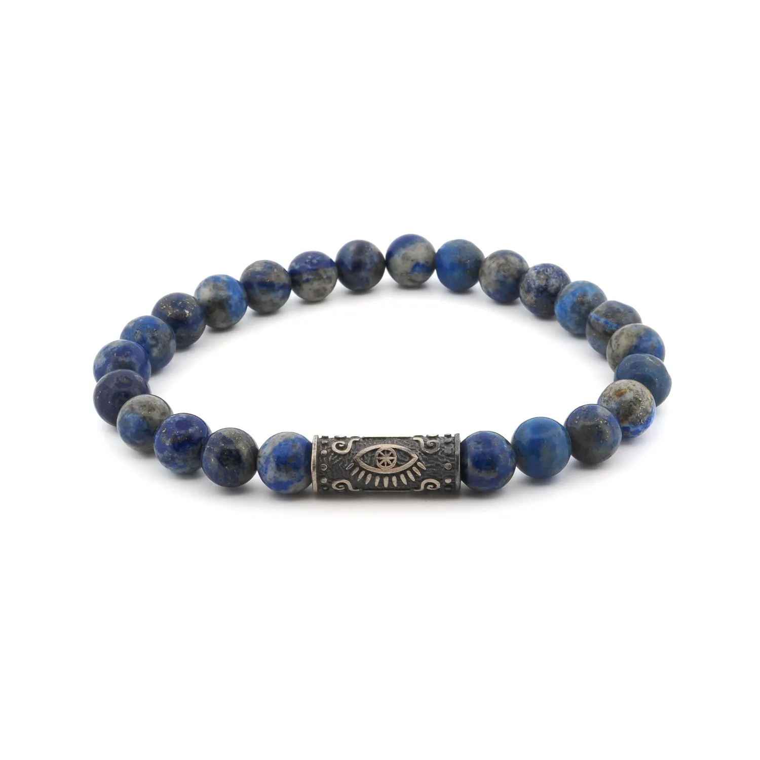 Lapis Lazuli & Sterling Silver Unique Evil Eye Symbol Beaded Bracelet