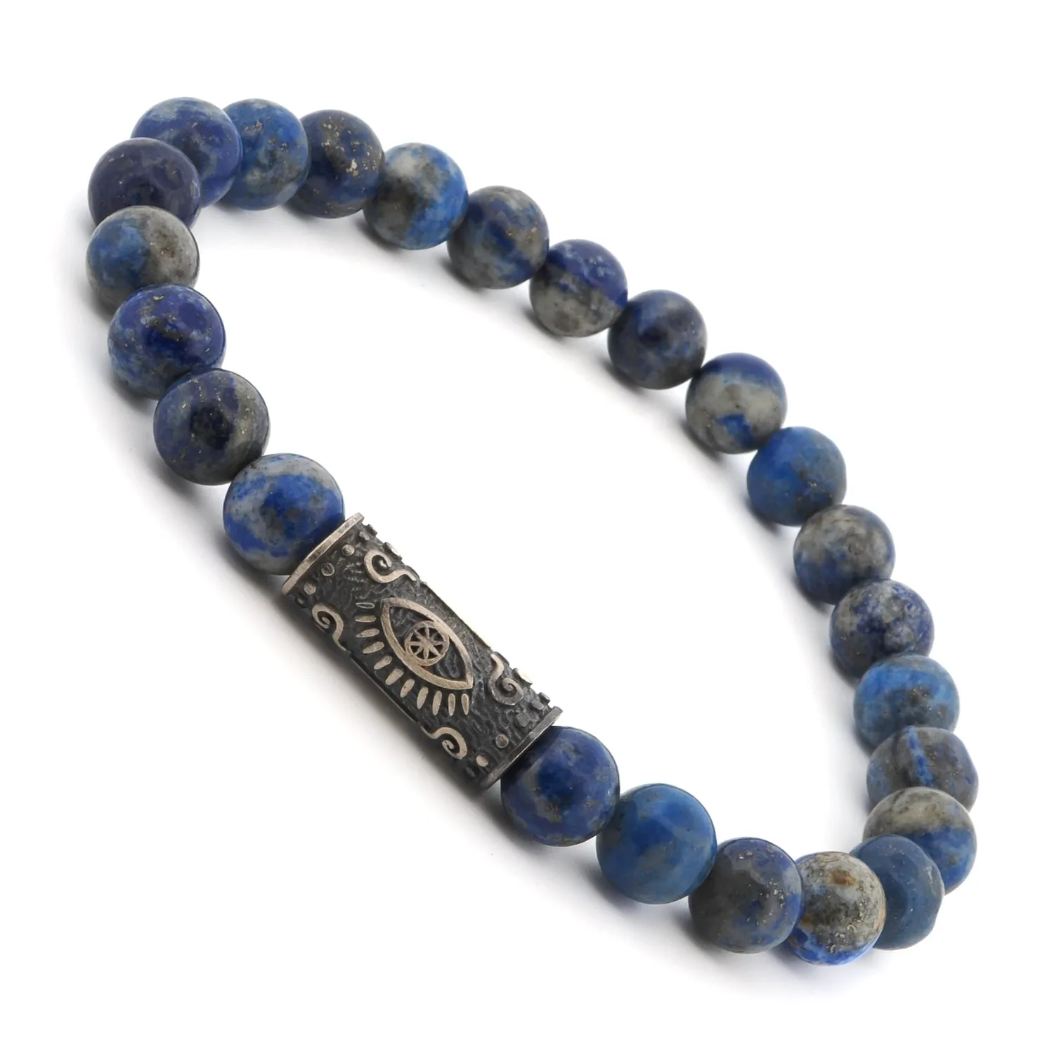 Lapis Lazuli & Sterling Silver Unique Evil Eye Symbol Beaded Bracelet