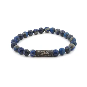 Lapis Lazuli & Sterling Silver Unique Evil Eye Symbol Beaded Bracelet