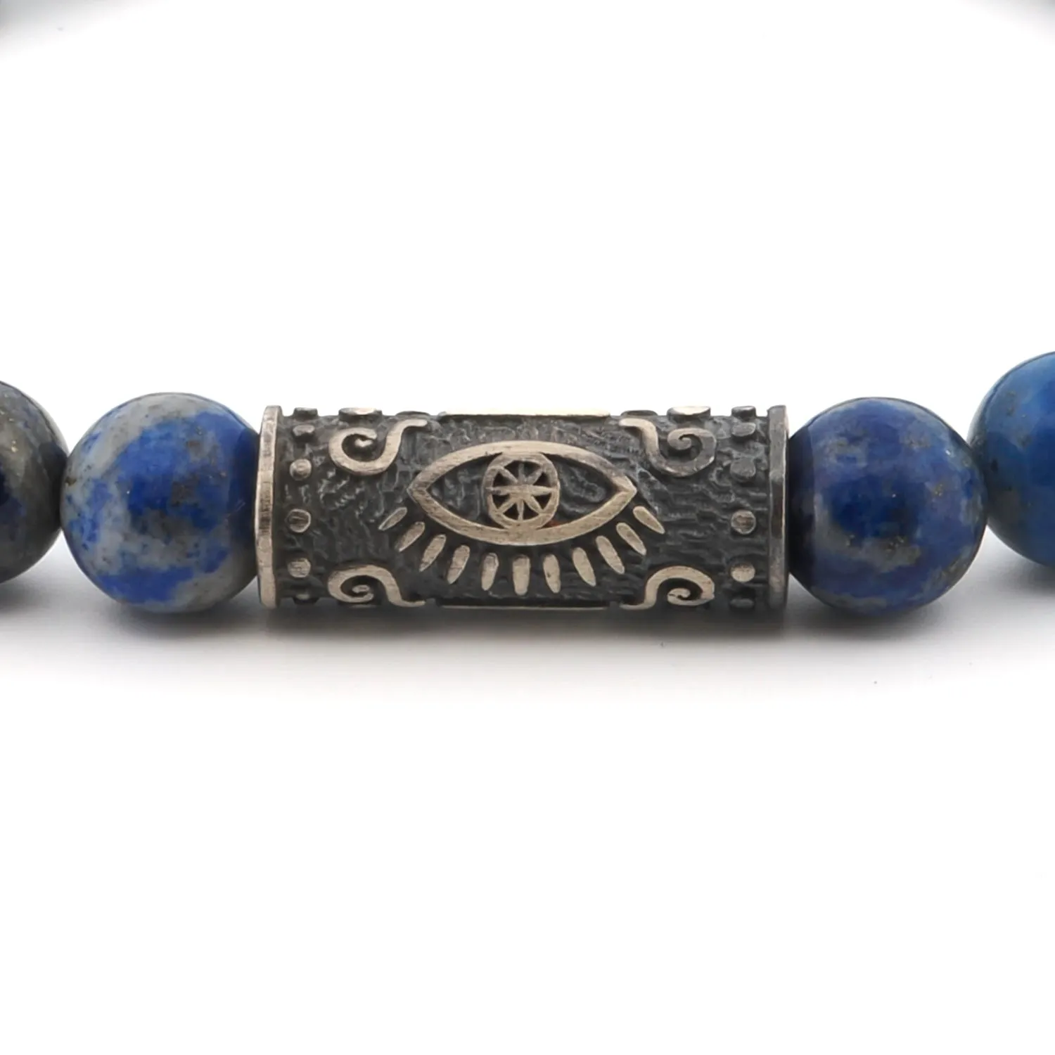 Lapis Lazuli & Sterling Silver Unique Evil Eye Symbol Beaded Bracelet