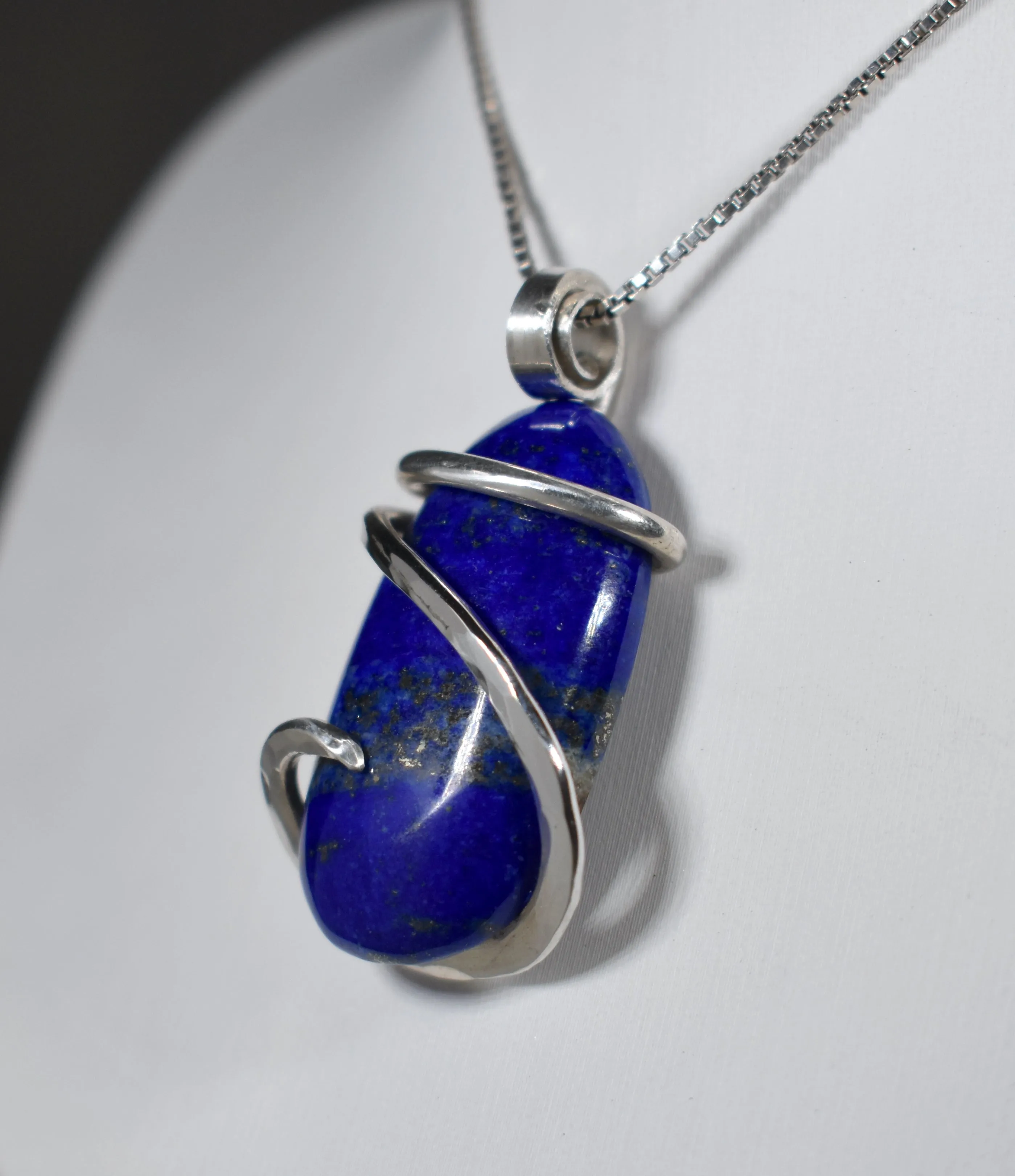 Lapis Lazuli and Pyrite Handmade Stone Pendant Wrapped in Silver