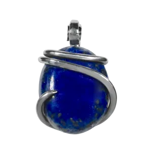 Lapis Lazuli and Pyrite Handmade Stone Pendant Wrapped in Silver