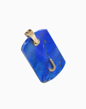 Lapis Lazuli Dog Tag Pendant 14K Gold with Custom Diamond Letter
