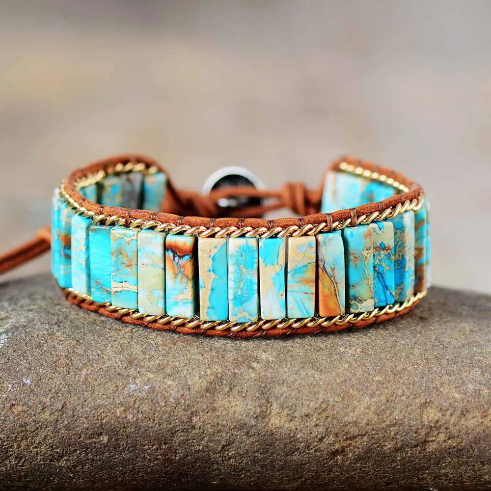 Lapis Lazuli Gold Leather Bangle