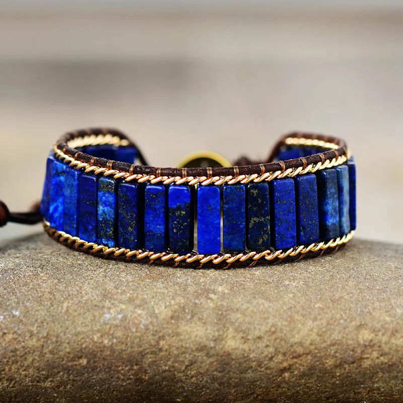 Lapis Lazuli Gold Leather Bangle