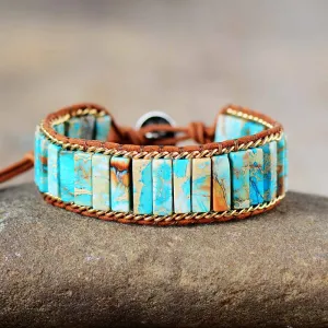 Lapis Lazuli Gold Leather Bangle