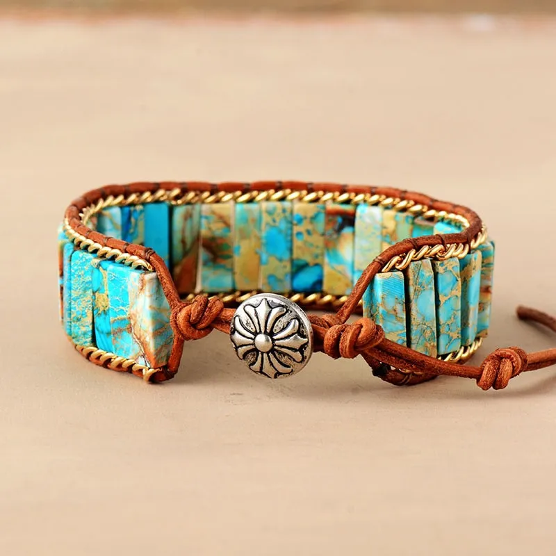 Lapis Lazuli Gold Leather Bangle