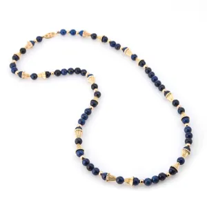 Lapis Lazuli Necklace 14k Yellow Gold Bead Separators Fluted 21" Matinee Vintage