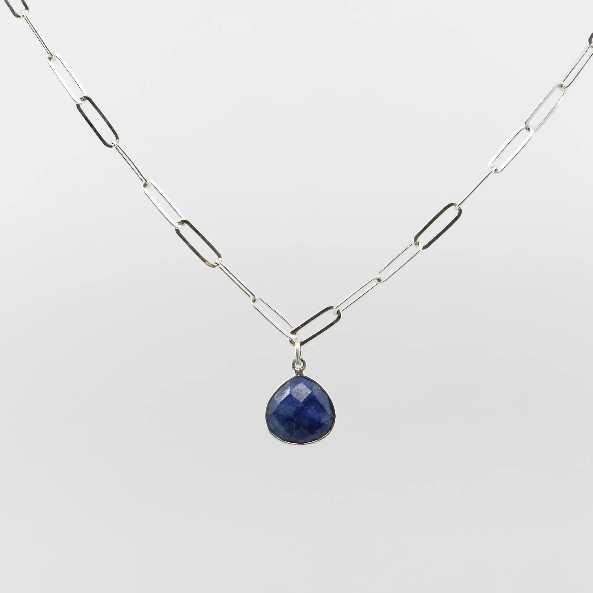 Lapis Lazuli Necklace | Sterling Silver Adjustable Paperclip Chain | Zodiac Stone Jewelry