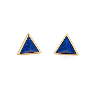 Lapis Lazuli Pyramid Stud Earrings Vintage 18k Yellow Gold Triangle Jewelry