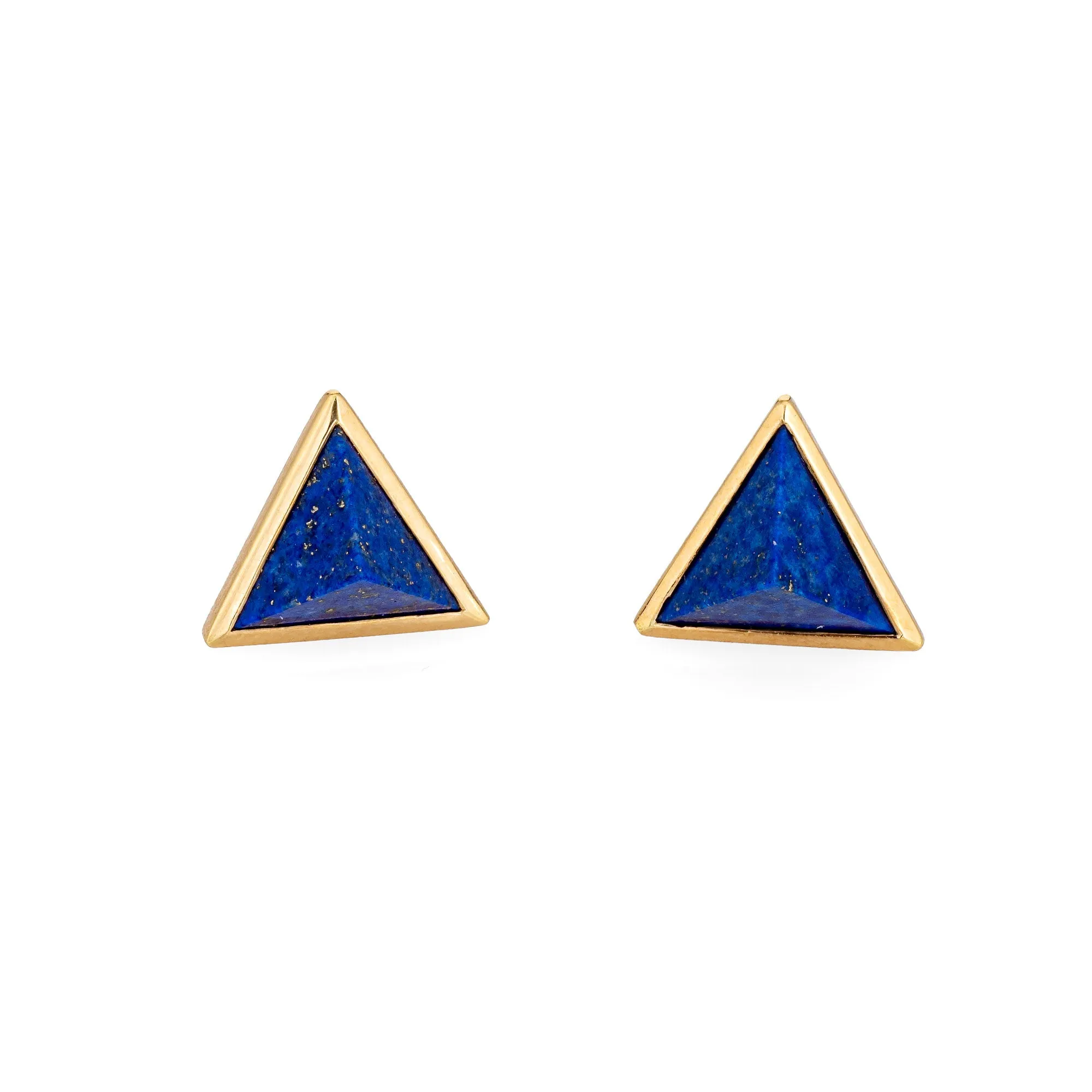Lapis Lazuli Pyramid Stud Earrings Vintage 18k Yellow Gold Triangle Jewelry