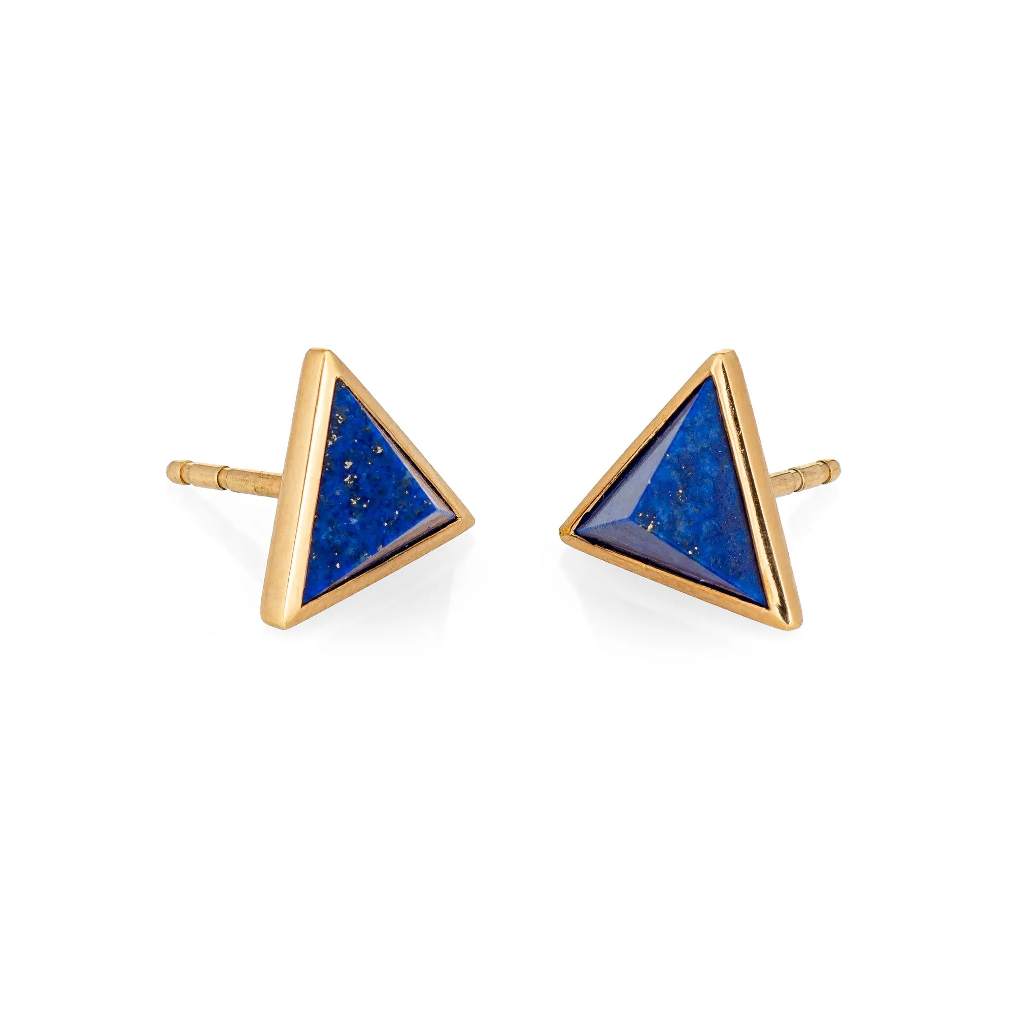 Lapis Lazuli Pyramid Stud Earrings Vintage 18k Yellow Gold Triangle Jewelry