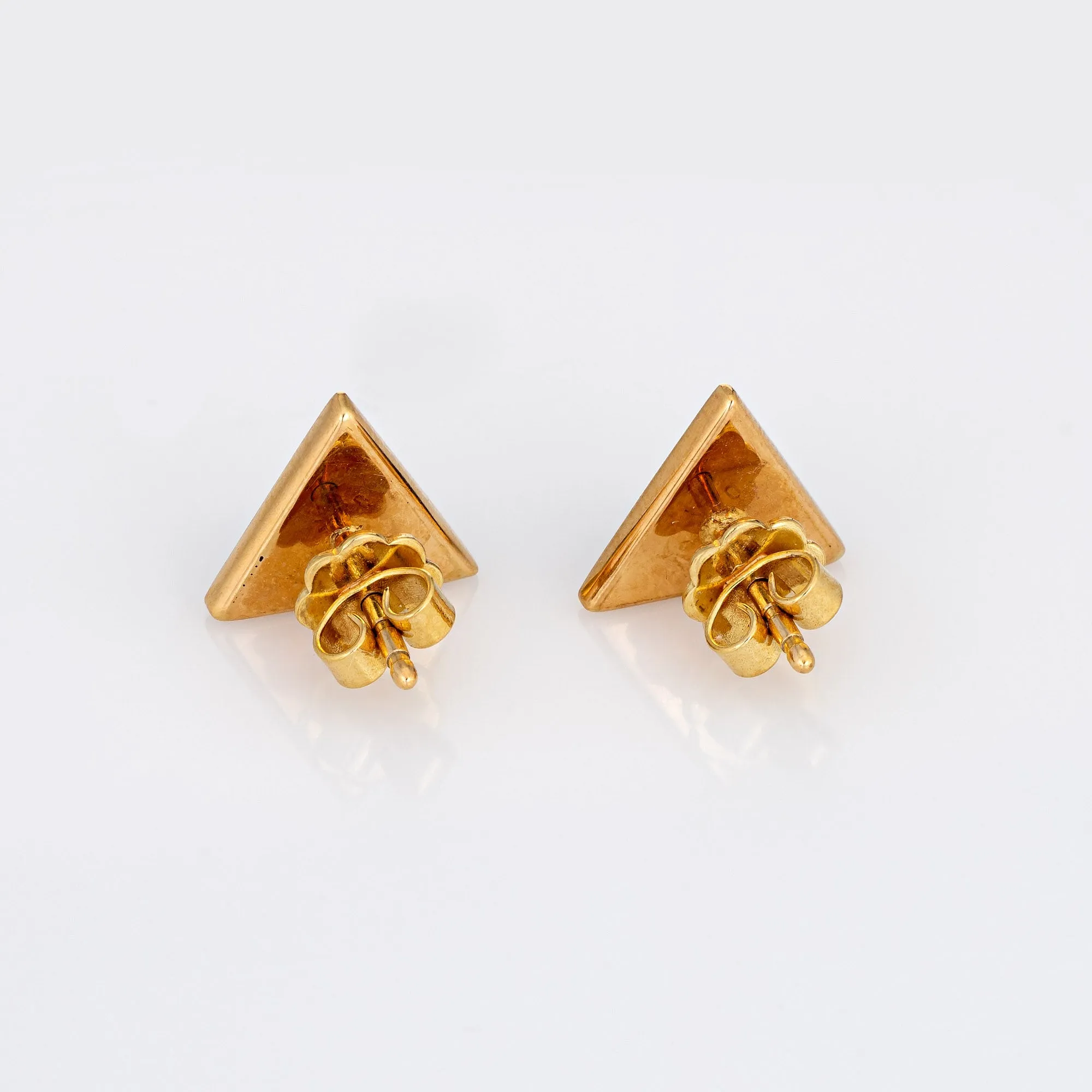 Lapis Lazuli Pyramid Stud Earrings Vintage 18k Yellow Gold Triangle Jewelry
