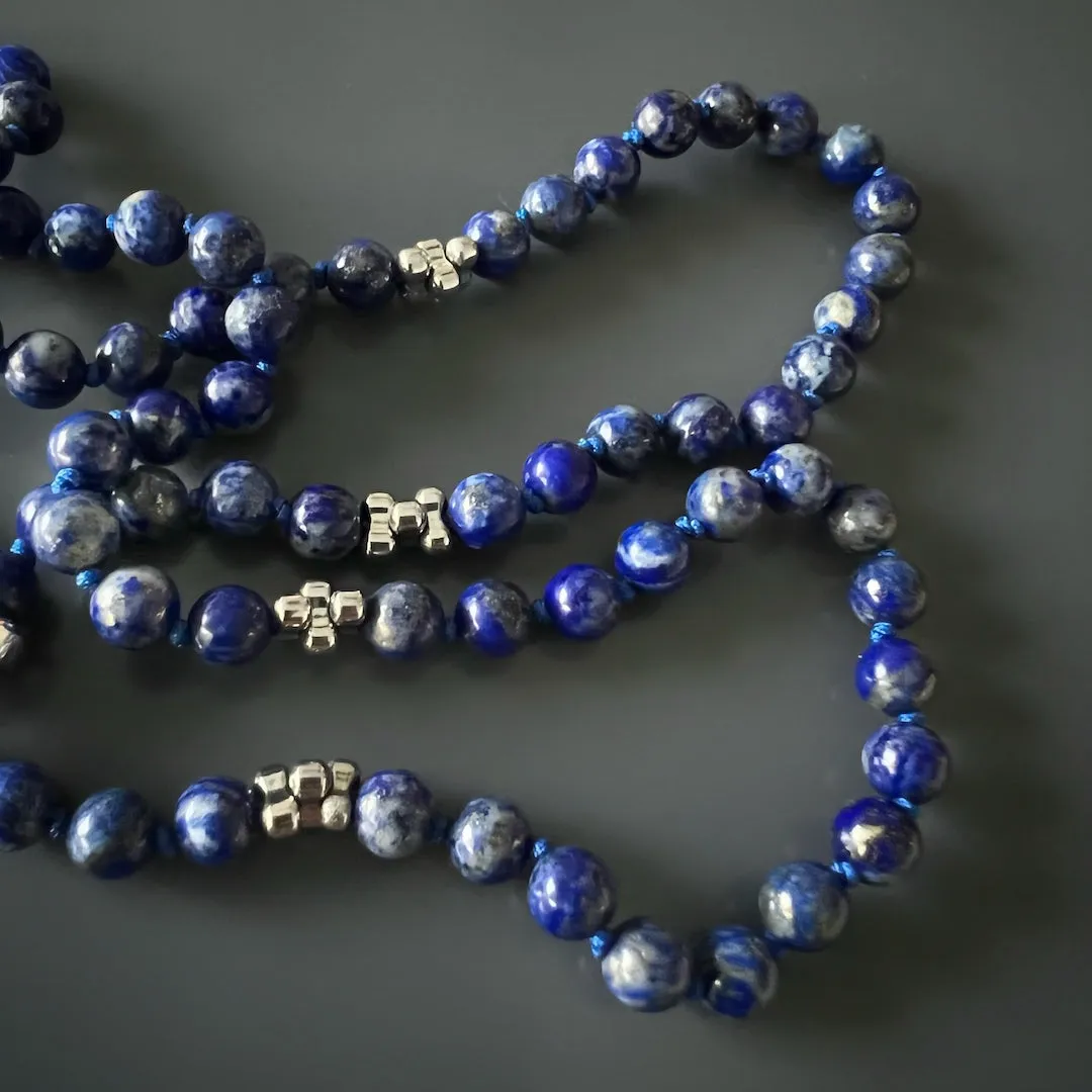 Lapis Lazuli Wolf Spirit Men's Beaded Necklace