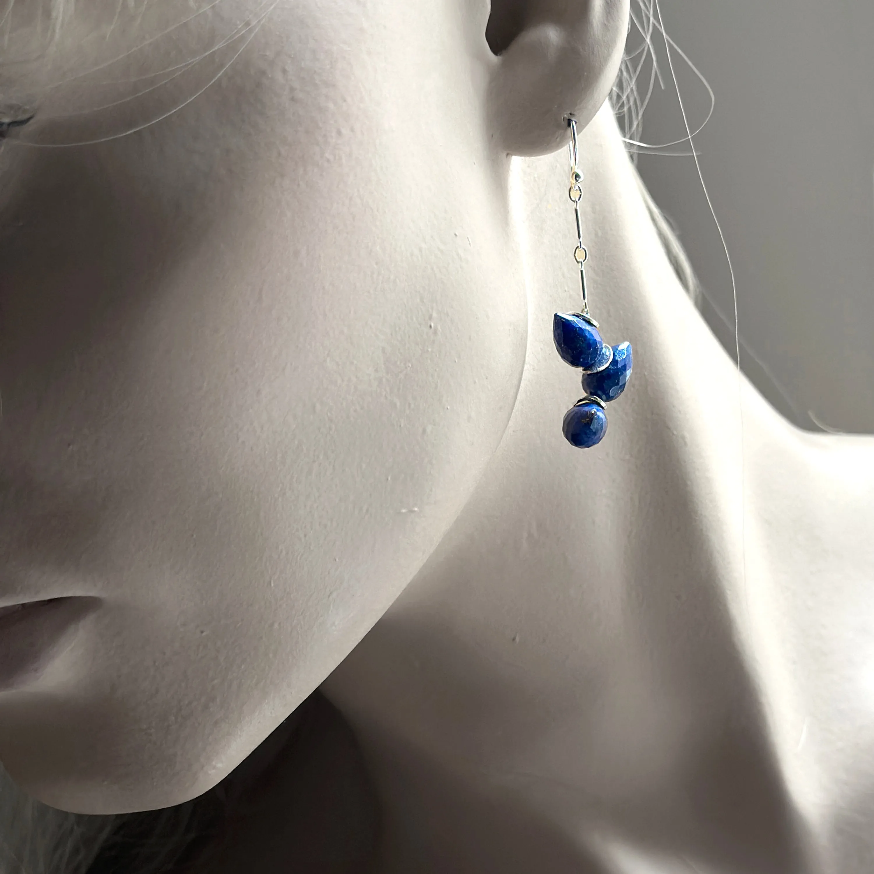 Lapis Silver Herringbone Earrings