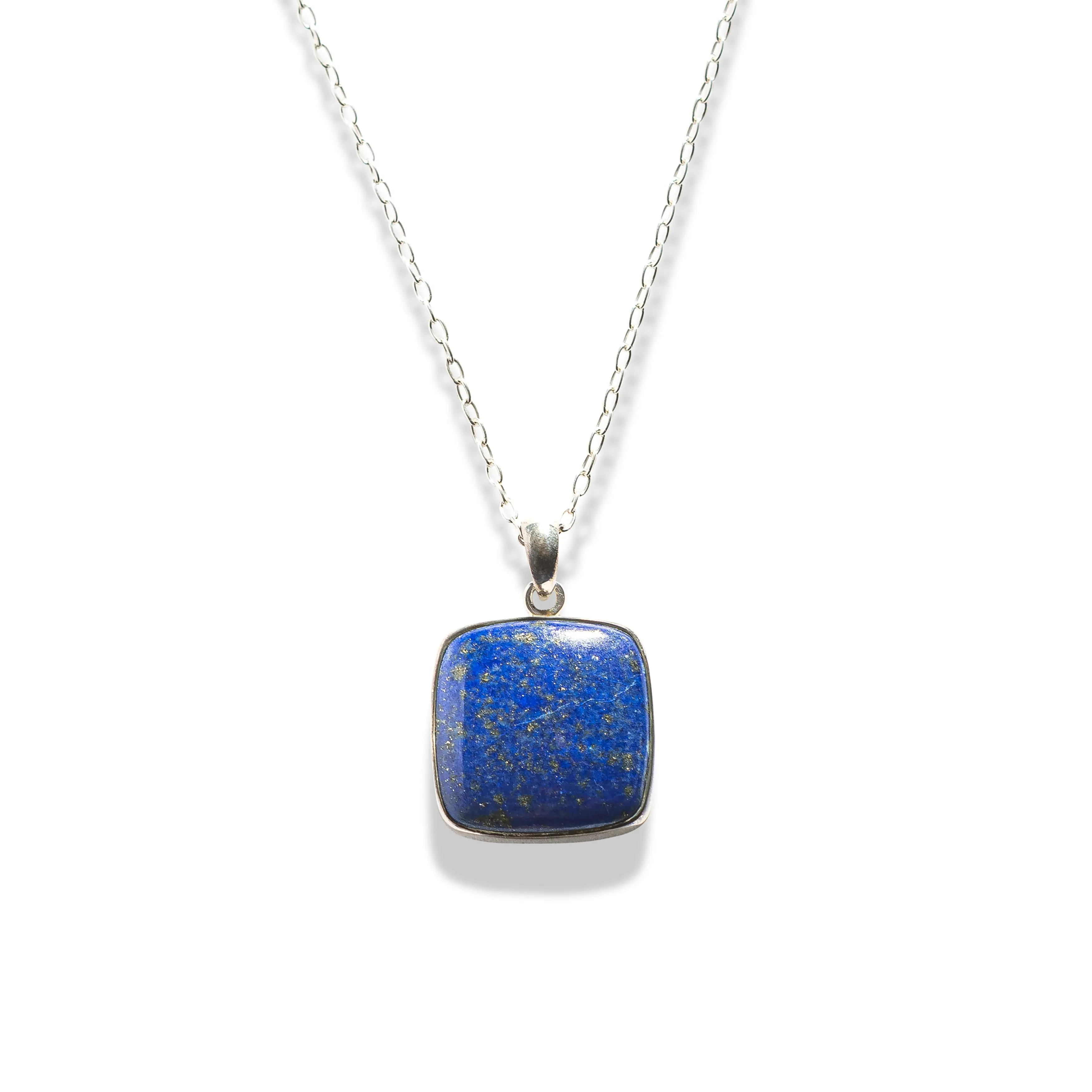 Lapis Square Gemstone Silver Necklace