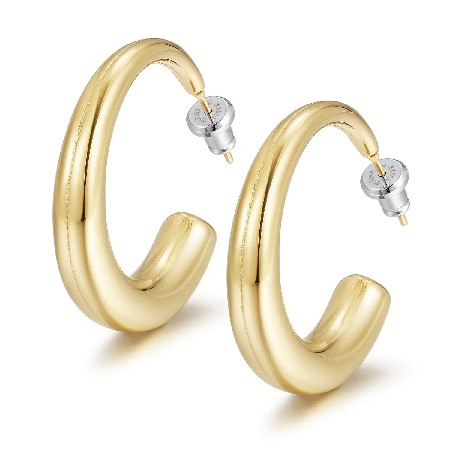 Large C stainless steel smooth earrings-SCE465STMC