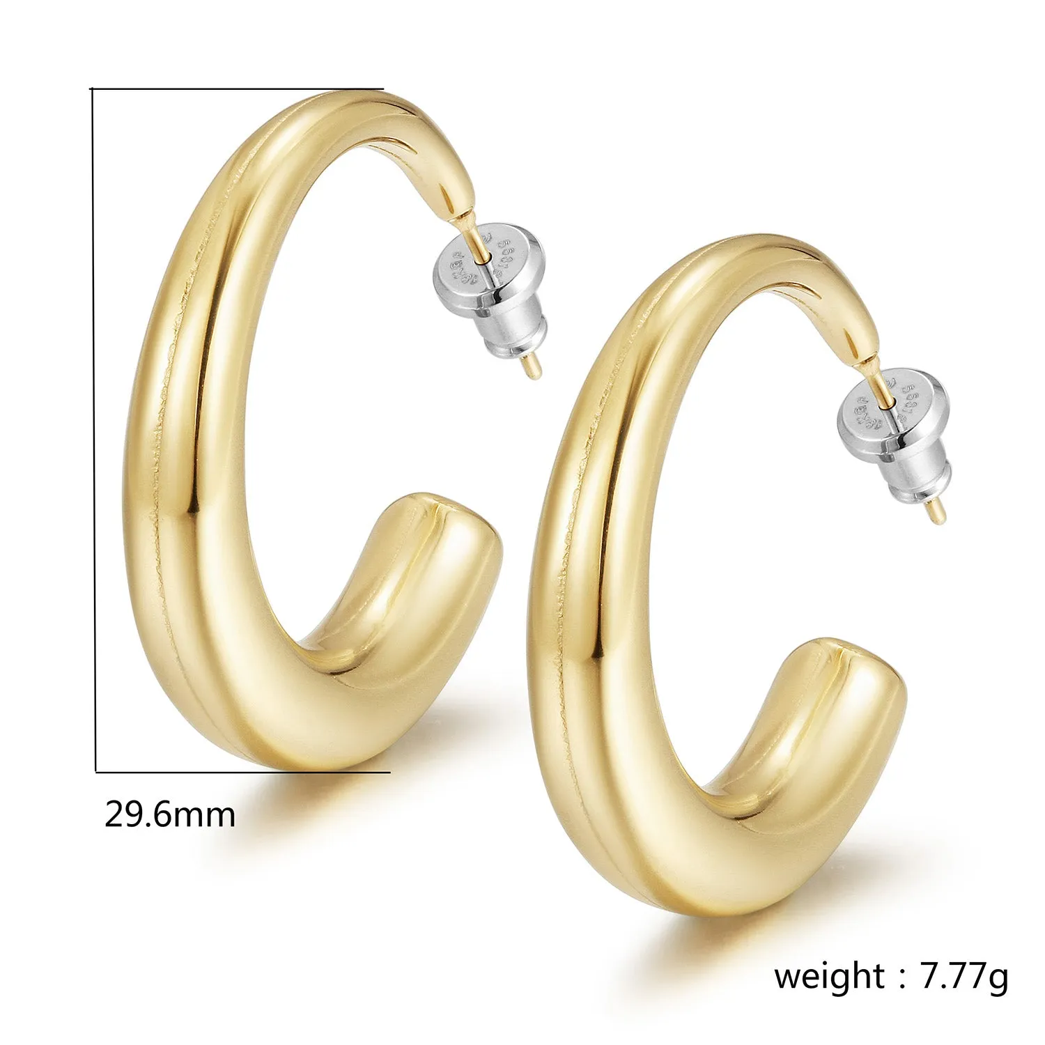 Large C stainless steel smooth earrings-SCE465STMC
