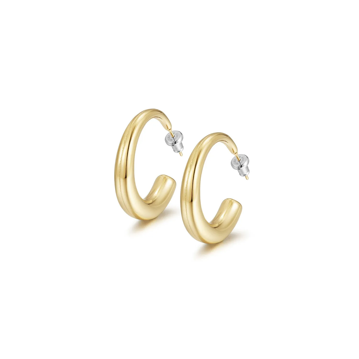 Large C stainless steel smooth earrings-SCE465STMC