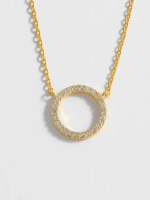 Large Pave Set Circle Cz Necklace - Gold Plated