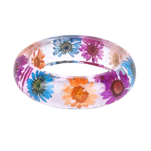 LIEBE ENGEL Transparent Resin Bracelet Bangle Dried Flower Red Leaf Love Bracelet Cuff For Women Best Gift Summer Jewelry 2017