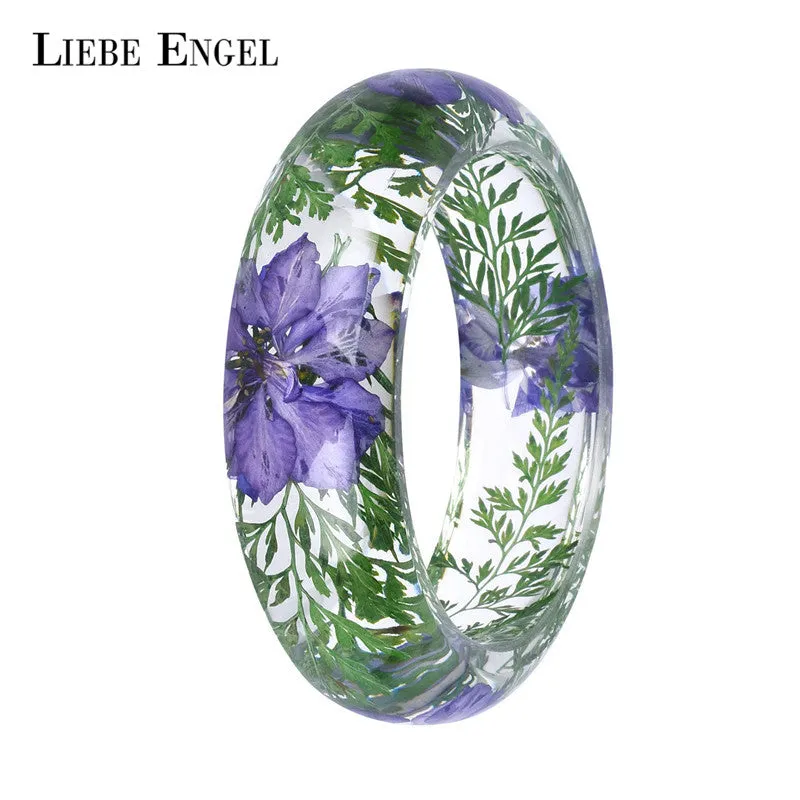 LIEBE ENGEL Transparent Resin Bracelet Bangle Dried Flower Red Leaf Love Bracelet Cuff For Women Best Gift Summer Jewelry 2017