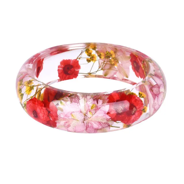 LIEBE ENGEL Transparent Resin Bracelet Bangle Dried Flower Red Leaf Love Bracelet Cuff For Women Best Gift Summer Jewelry 2017