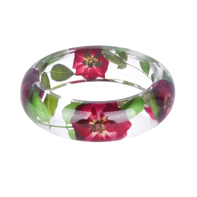LIEBE ENGEL Transparent Resin Bracelet Bangle Dried Flower Red Leaf Love Bracelet Cuff For Women Best Gift Summer Jewelry 2017