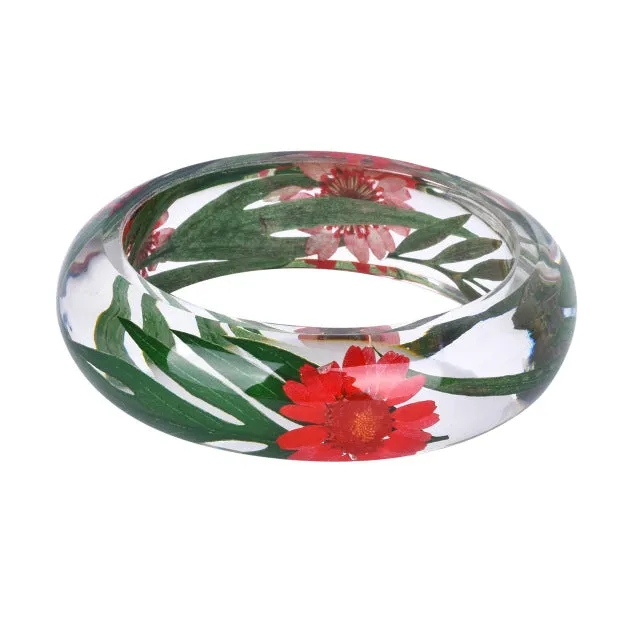 LIEBE ENGEL Transparent Resin Bracelet Bangle Dried Flower Red Leaf Love Bracelet Cuff For Women Best Gift Summer Jewelry 2017