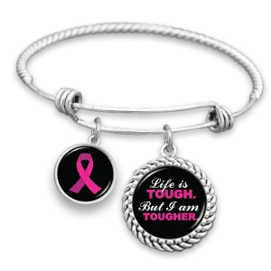 Life Is Tough, But I Am Tougher Breast Cancer Awareness Charm Bracelet