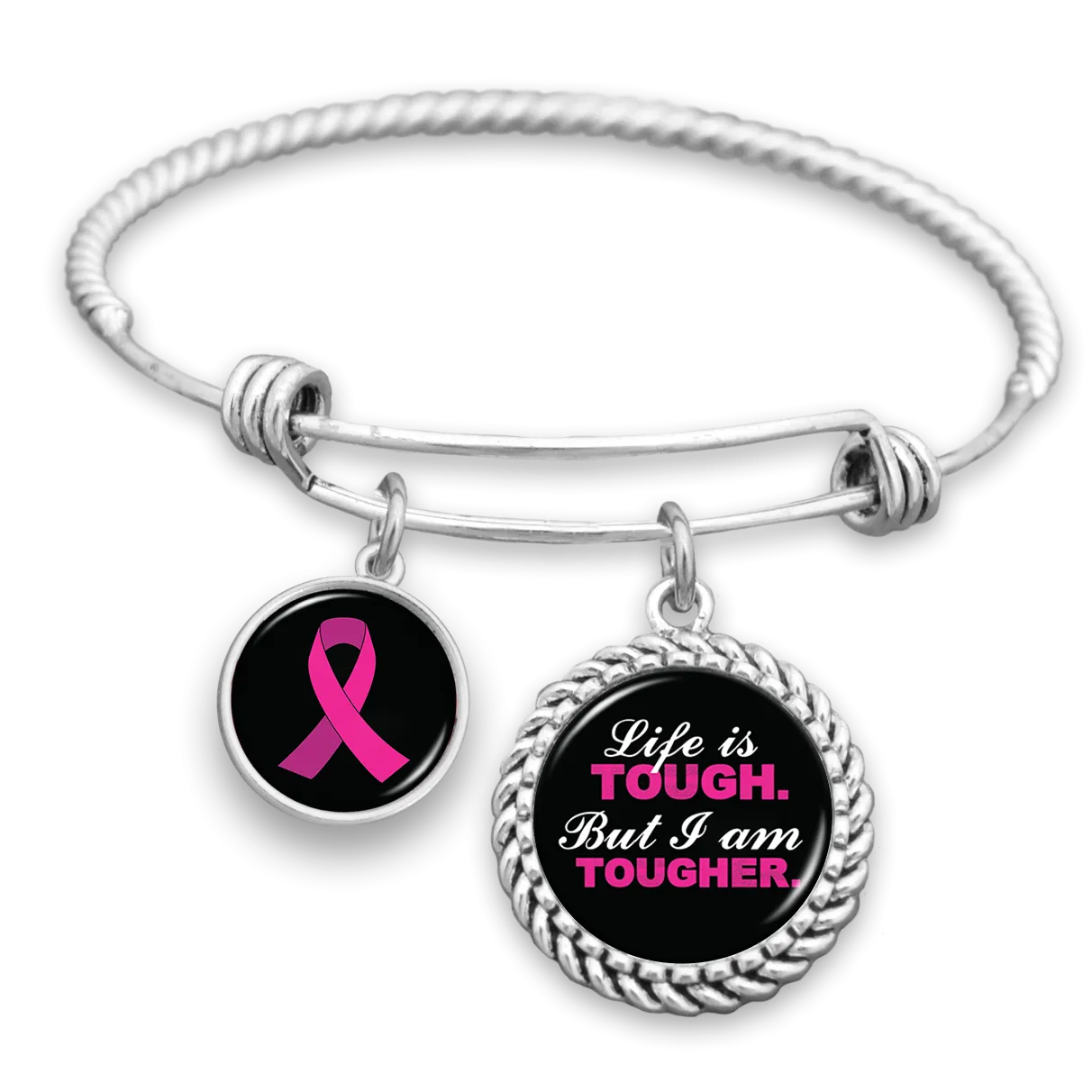 Life Is Tough, But I Am Tougher Breast Cancer Awareness Charm Bracelet