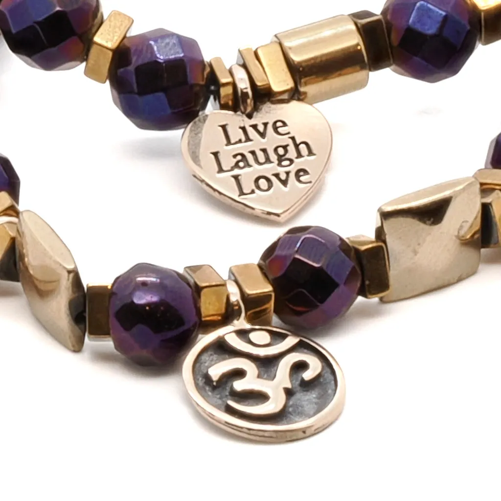 Life Journey Purple & Gold Hematite Stone Beaded Bracelet Set