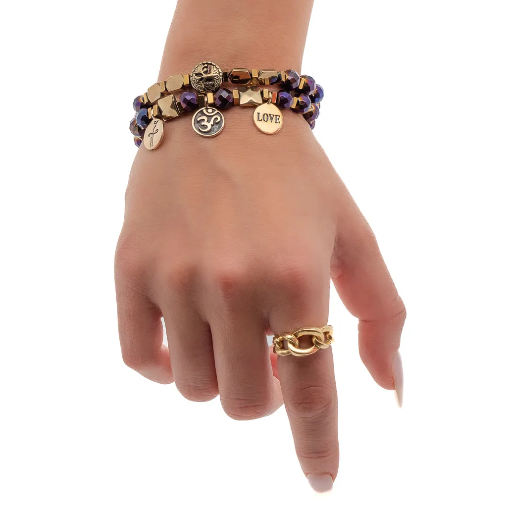 Life Journey Purple & Gold Hematite Stone Beaded Bracelet Set
