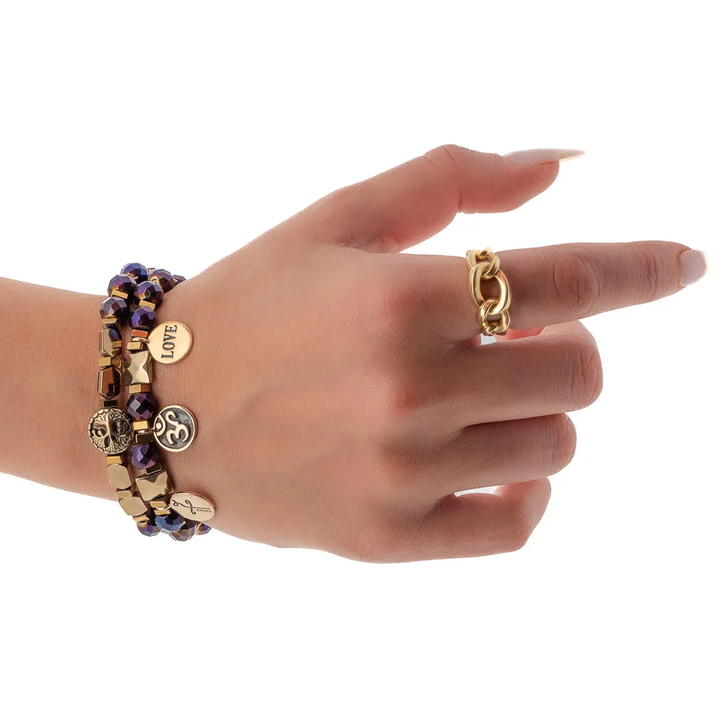 Life Journey Purple & Gold Hematite Stone Beaded Bracelet Set
