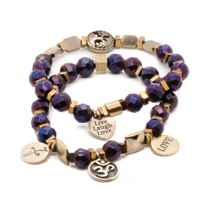 Life Journey Purple & Gold Hematite Stone Beaded Bracelet Set