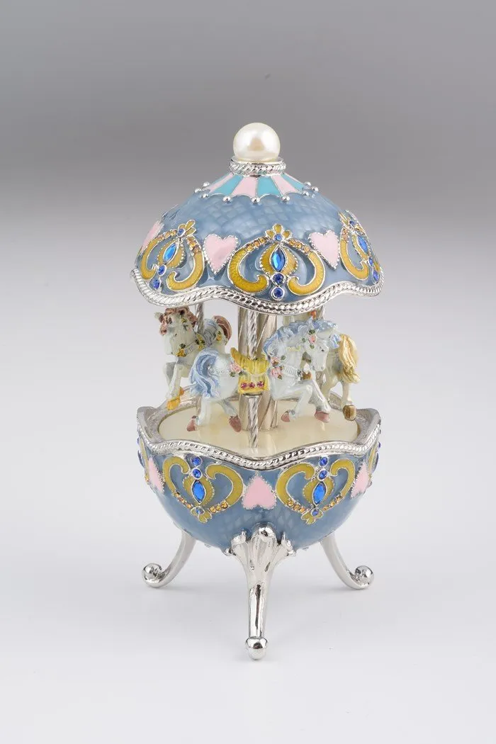 Light Blue Faberge Egg with Horse Carousel