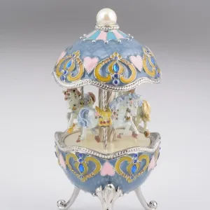 Light Blue Faberge Egg with Horse Carousel
