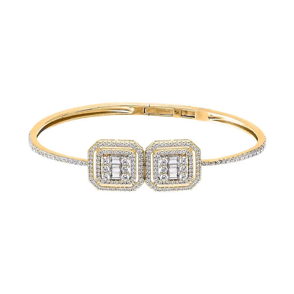 lllusion CZ X Baguette Double Charm Bangle Bracelet