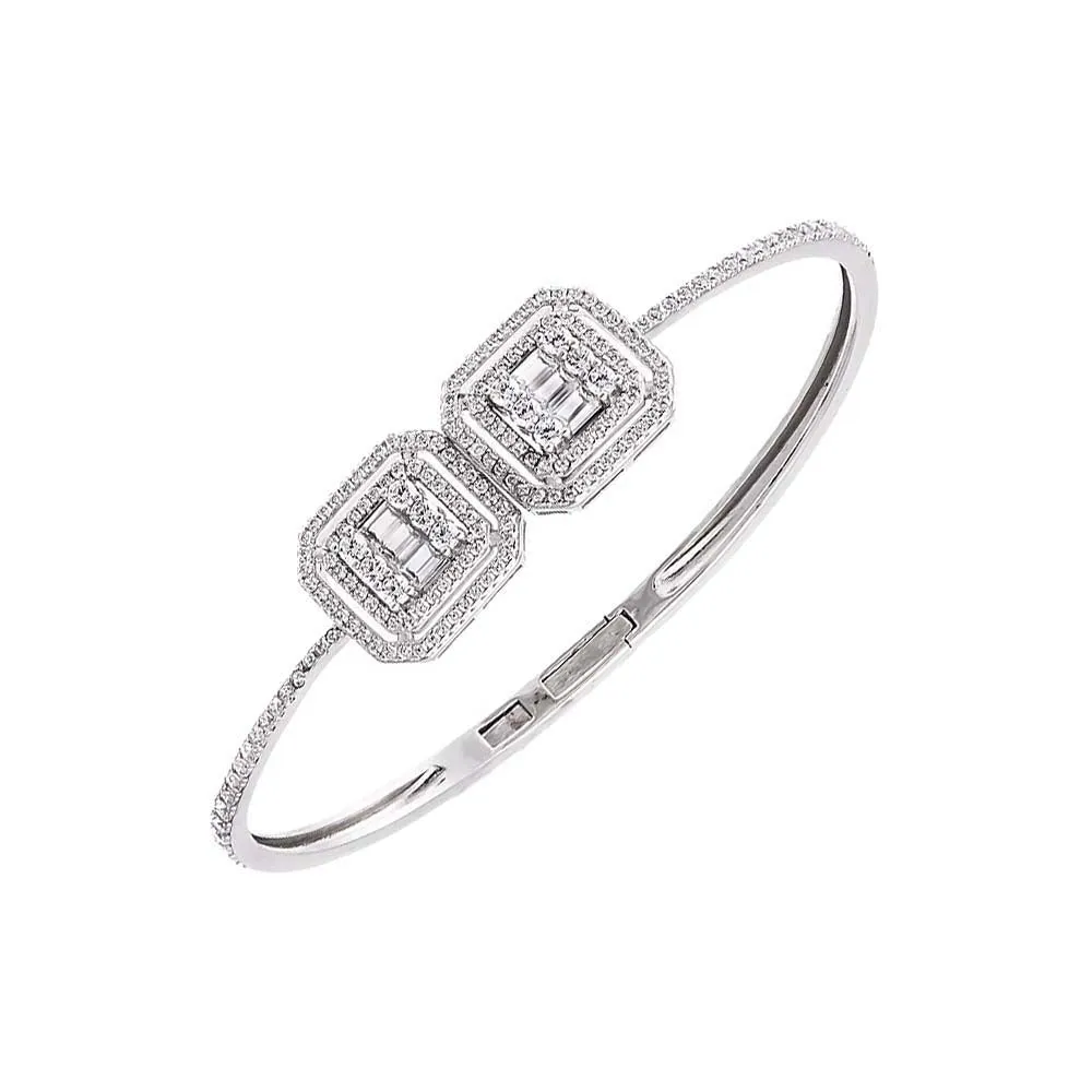 lllusion CZ X Baguette Double Charm Bangle Bracelet