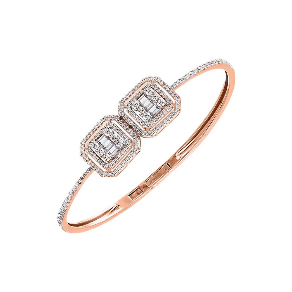 lllusion CZ X Baguette Double Charm Bangle Bracelet