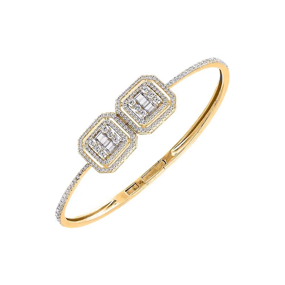 lllusion CZ X Baguette Double Charm Bangle Bracelet