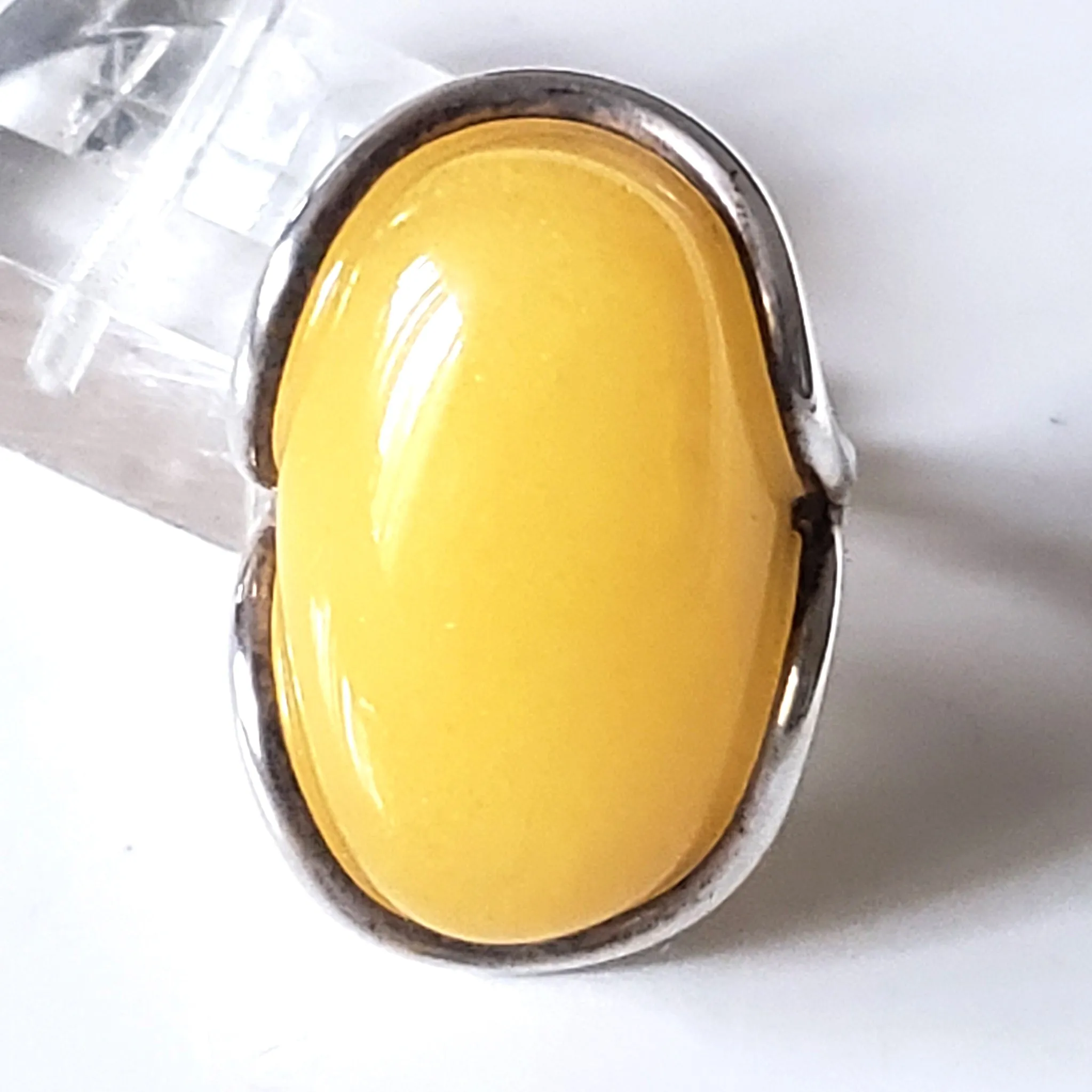 Long Natural Butterscotch Freeform Amber Ring in Silver