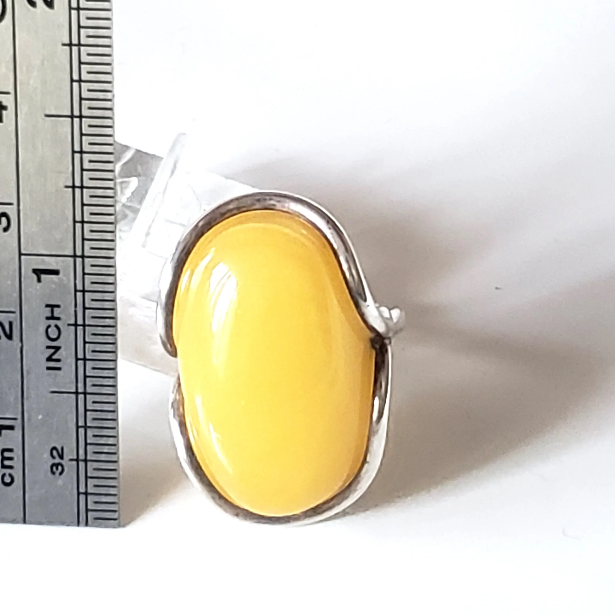 Long Natural Butterscotch Freeform Amber Ring in Silver