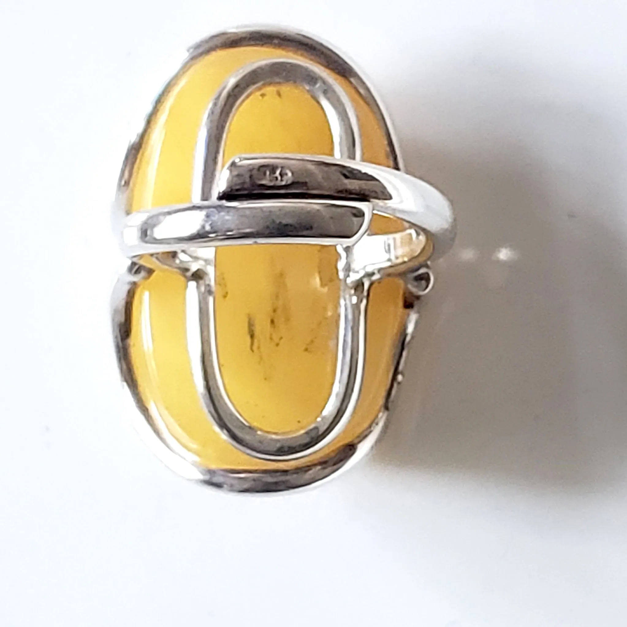 Long Natural Butterscotch Freeform Amber Ring in Silver