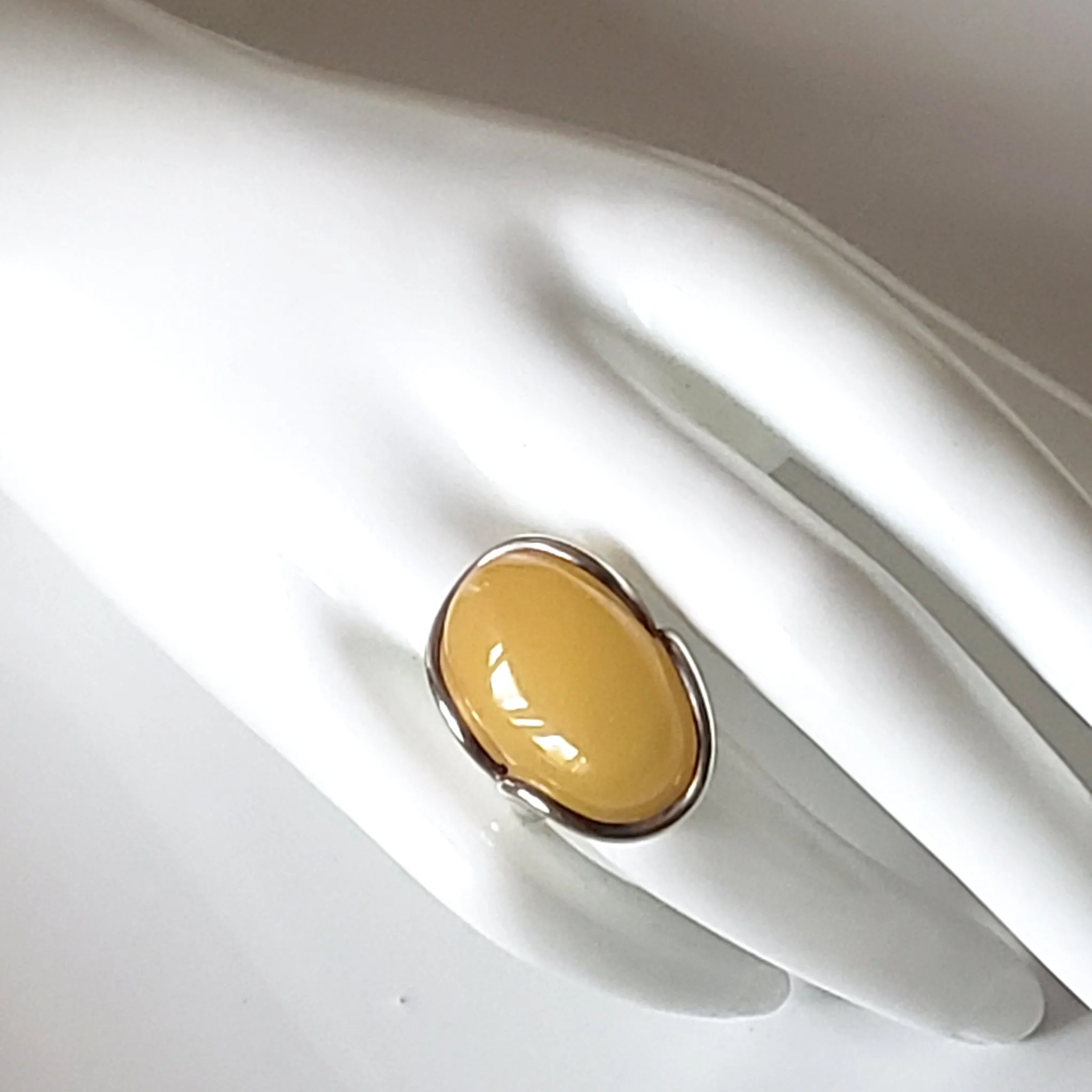 Long Natural Butterscotch Freeform Amber Ring in Silver