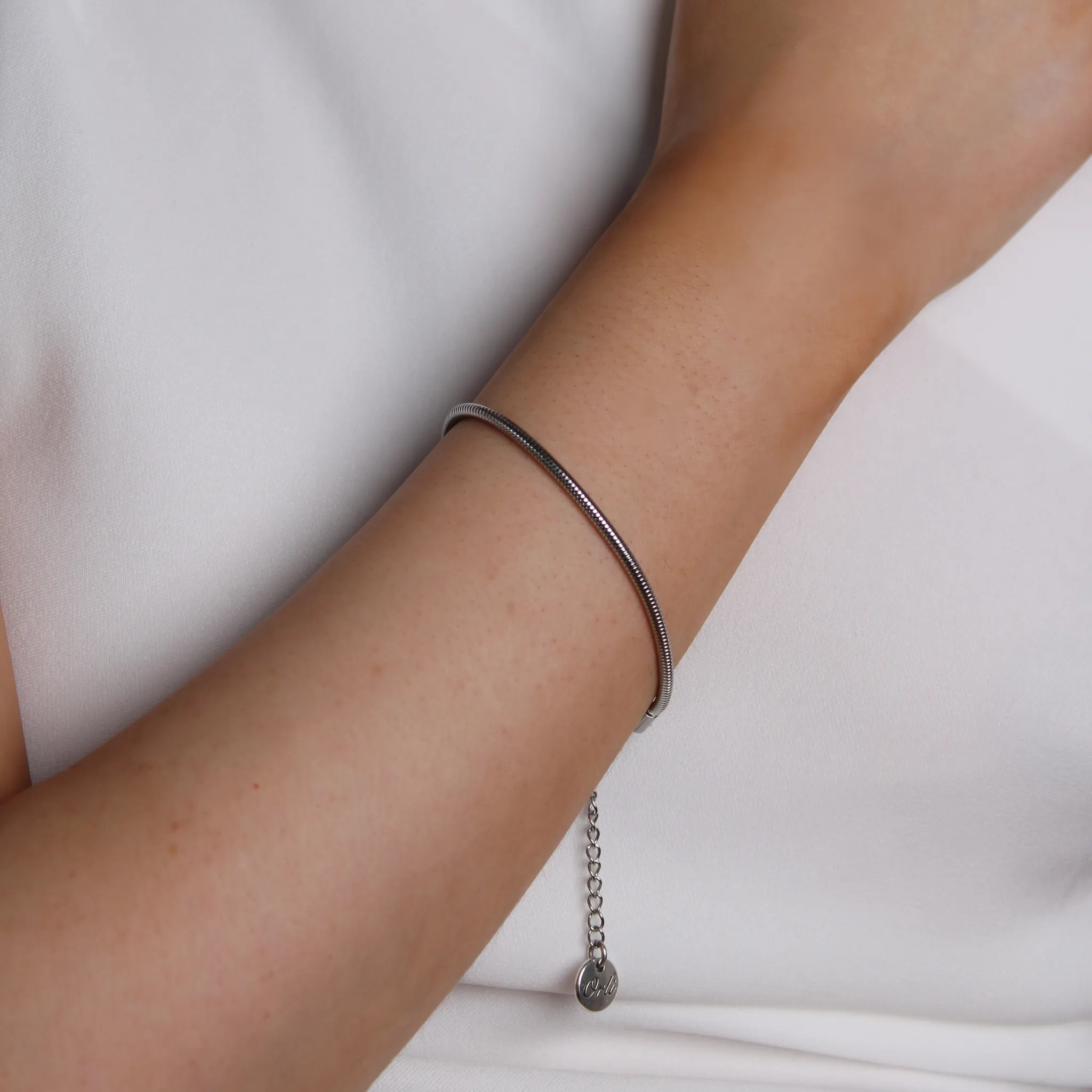 Loretta Round Snake Chain Bracelet, Silver