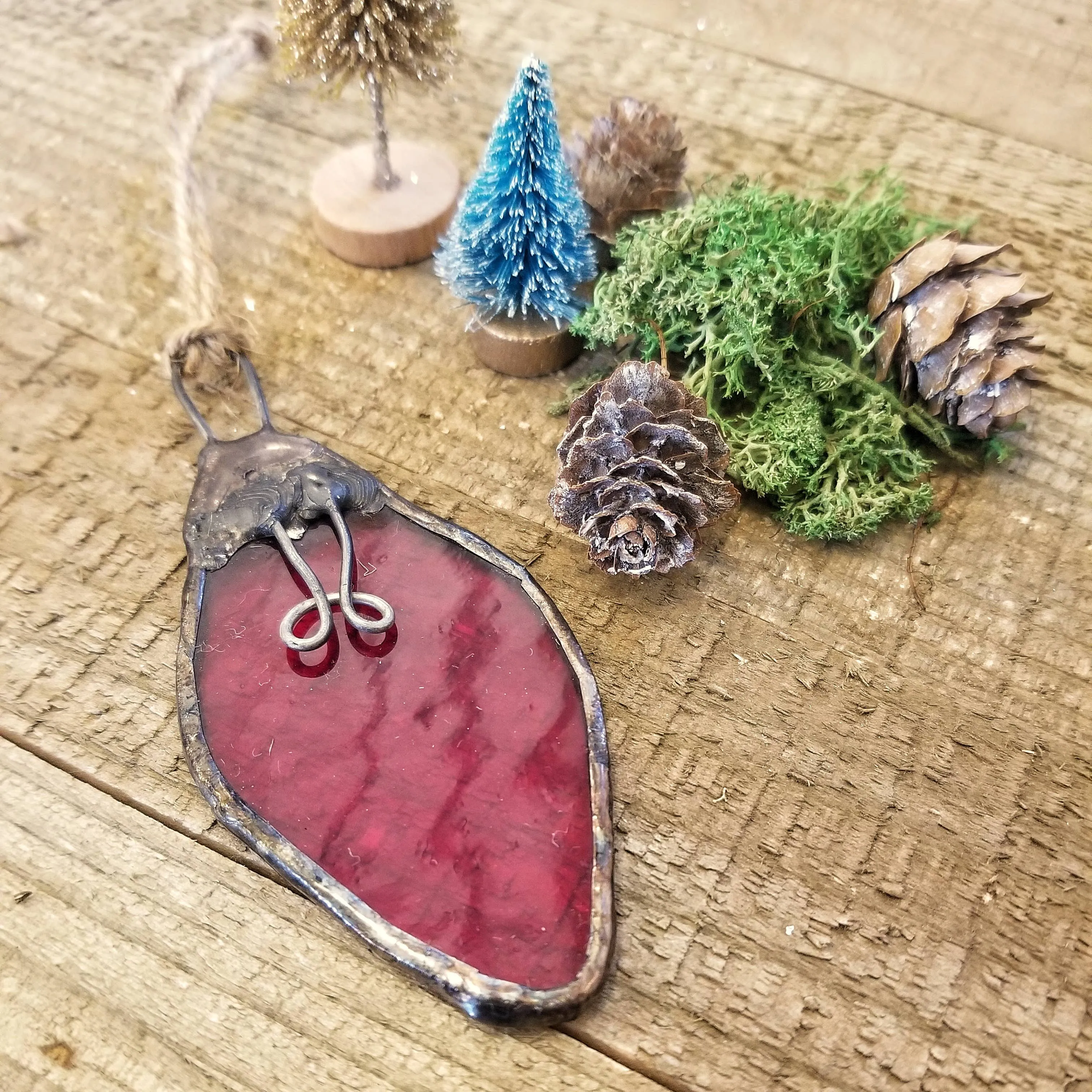 Lost & Found Design - Stained glass vintage bulb ornament: Orange