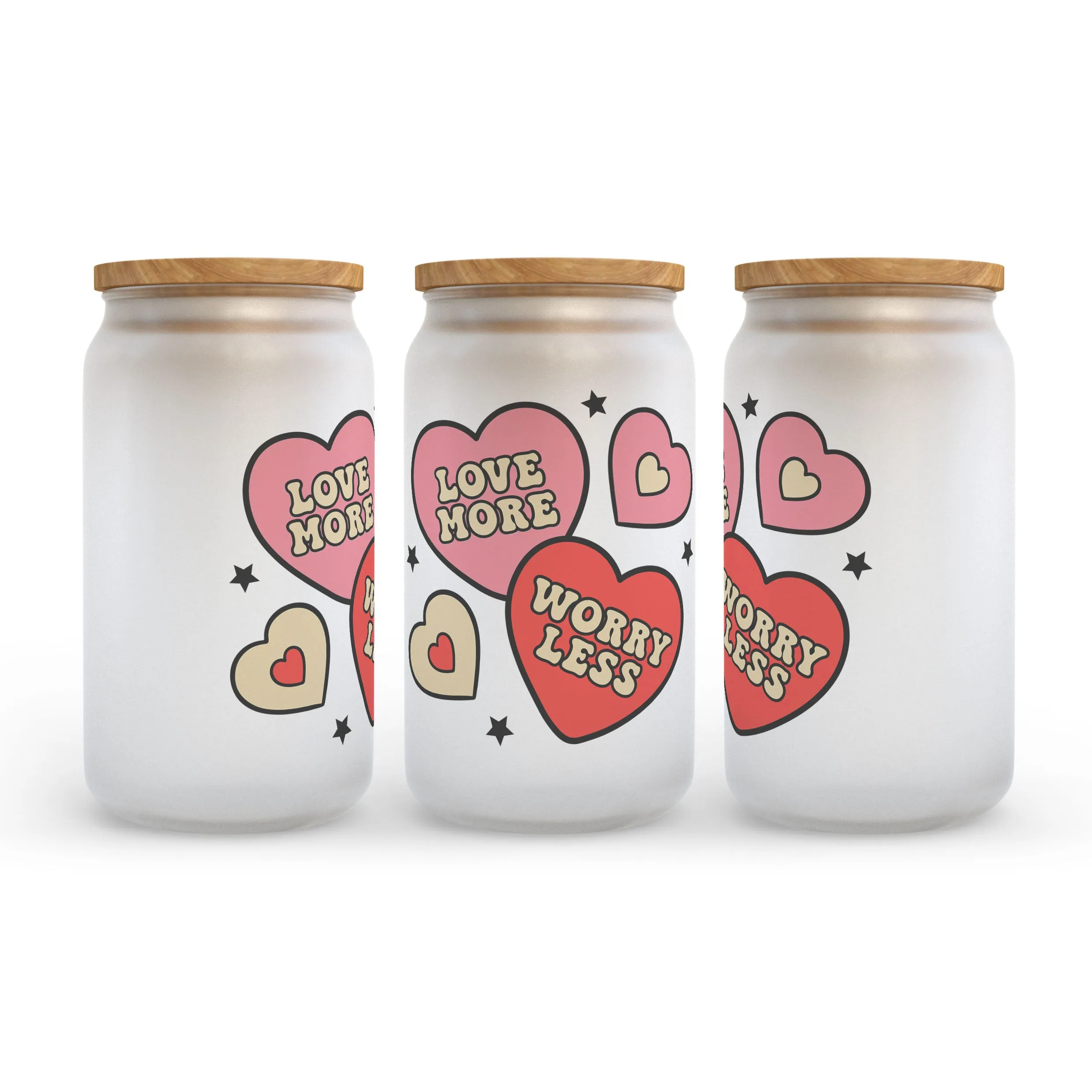 Love More Worry Less Valentine's Day Frosted Glass Can Tumbler