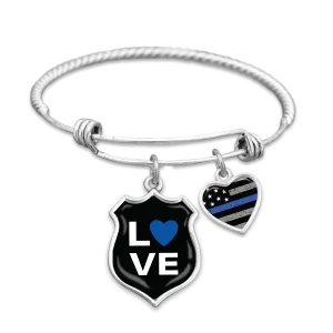 LOVE Thin Blue Line Police Charm Bracelet